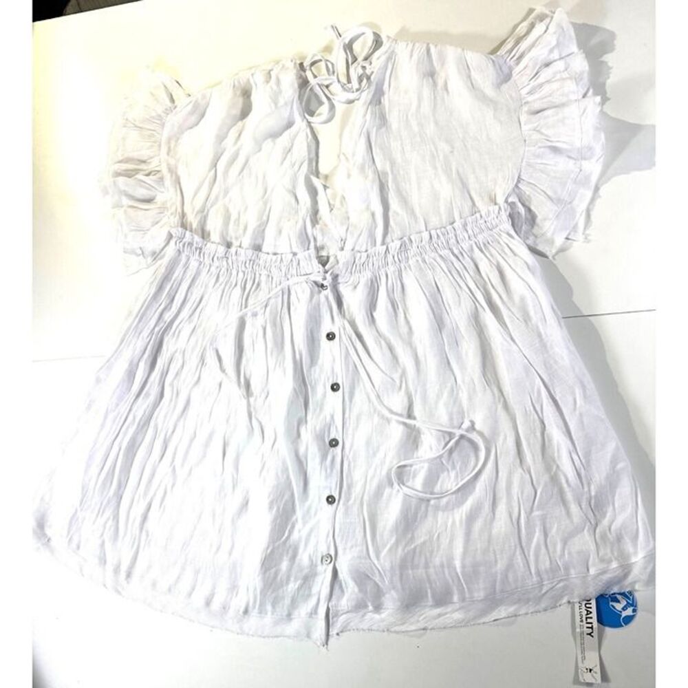 Cupshe White Ruffle Sleeve Button-Down Tunic Cover-Up Dress S